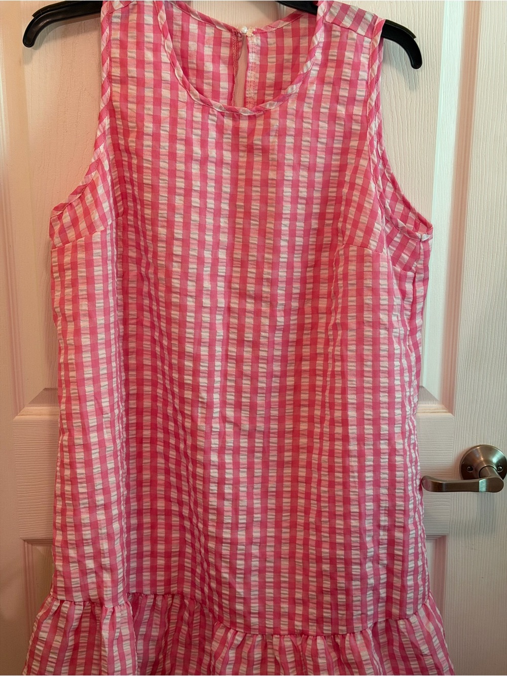 SHEIN Pink and White Gingham Sleeveless Ruffle-Hem Dress